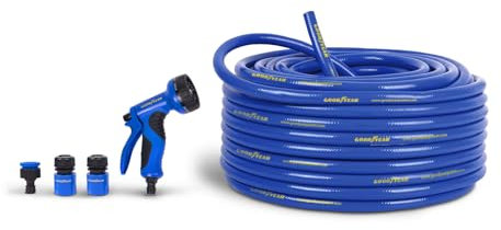 GOODYEAR - Gartenschlauch, 25 m, aufrollbar, inkl. Sprühpistole mit 9 Positionen und 3 Schnellverbindern
