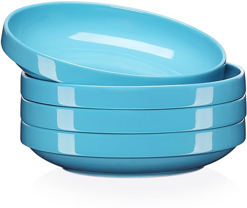 LOVECASA Juego de Platos de Sopa para 8 Persona, Platos Hondos de Porcelana de 8 Piezas, Platos 1020 ml Ensalada/Pasta/Sopa/Fruta, Azul Marino