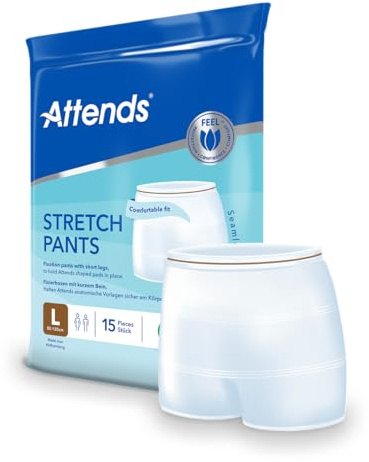 Attends Stretch Pants - Unisex Fixation Pants for Shaped Incontinence Pads (Large) - Pack of 15