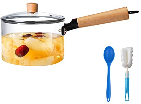 Glass Pot for Stove Top,60Oz/1.8L Clear Glass Pot Set for Cooking,Saucepan with Cover,Heat-resistant Simmer Pot for Pasta,Soup,Milk,Cookware with Lid and Dual Handle