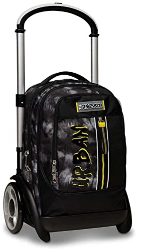 Seven Schultrolley mit abnehmbarem Reifen, Schwarz, Heavy Boy, 3-in-1, Dreifach-Einsatz, Rucksack mit abnehmbarem Wagen, Doppelfach, super geräumig mit Maxi-Rollen, Schule & Freizeit, Kinder und