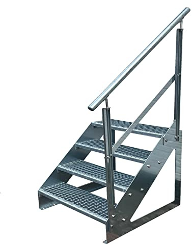 Kaminbau Mierzwa Premium trappa fristående, 4 trappräcken, höger (bredd 800 mm) (höjd 76 cm), väderbeständigt rutnät, trädgårdstrappa