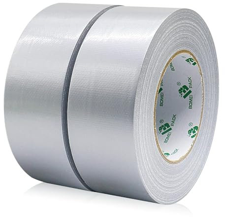 BOMEI PACK 2 rollos Cinta Americana 50mm x 50 m - Cinta Adhesiva de Gris- Cinta Fuerte de Tela Reforzada con Tejido - Para Interiores y Exteriores (silver)