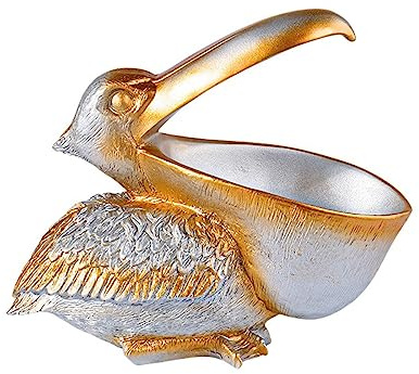 Zyqixluk Pelican Statue Resina Birds Figuras Decoración de Toucan Decoración, tazón Clave para Mesa de Entrada Estatua de pájaros Adorno para el hogar para Mesa Bar de la Mesa Oficina,Plata