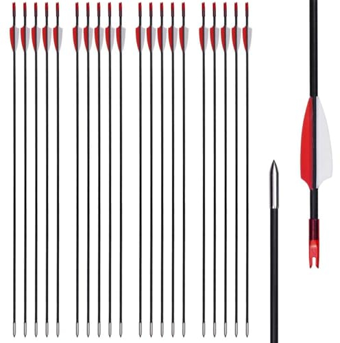 20er Pack Ersatzpfeile für Kinder und Einsteigerbögen | Pfeile für Bogenschießen Kinder, 1200 Spine, ID7.0mm, 28/26 Zoll Bogen Pfeil Übungspfeile Fiberglaspfeile für Anfänger Pfeil und Bogen Zielübung