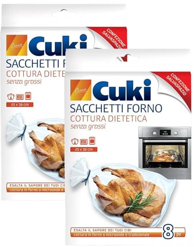 Sacchetti Forno, Cottura Senza Grassi, Esalta il Sapore Dei Tuoi Cibi 25x38 cm, Confezione Da 8 Pezzi (2 Confezioni)