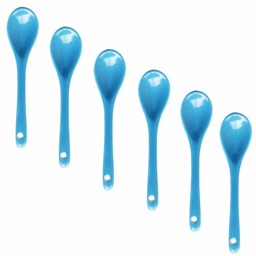 Lotatheta 6 pcs Light Blue Porcelain Egg Spoons Ceramic Spoons 4.7 inch Coffee Dessert Yogurt Tea Milky Tea