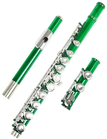 Flauto Do Foro Chiuso Flauto verde Chiave d'argento16 Fori aperti chiusi Chiave C Strumento musicale da concerto per flauto traverso professionale