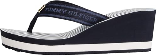 Tommy Hilfiger Women’s Stripe Flip Flops with Wedge Heel, Blue (Space Blue), 6.5
