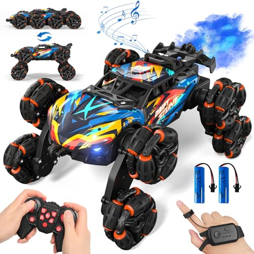 Ferngesteuertes Auto, Ferngesteuertes Auto ab 3 4 5 6 7 8 9 10 Jahre Kinder, 8WD Stunt und Handsteuerung, RC Drift Car mit LED Licht, Musik und Spray, RC Spielzeug Geschenk ab 3-12 Jahre Junge