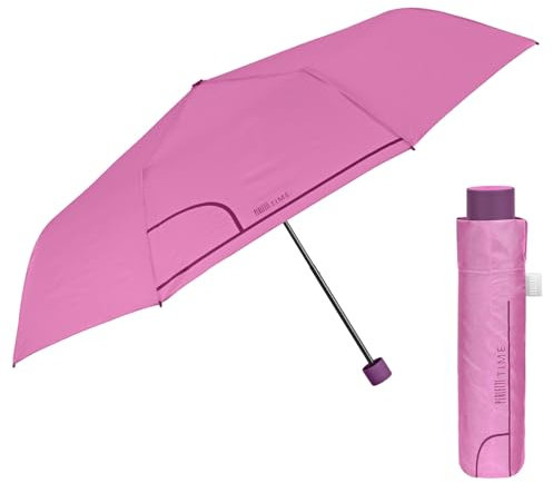 PERLETTI Parapluie Pliant pour Femme Rose - Parapluie Plegable Compact Résistant au Vent avec Ouverture Manuelle - Mini Ombrelle Fille Petit Solide Coupe-Vent - Diamètre 97 cm (Rose Clair)