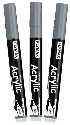 Grå 2,5 mm Paint Marker-pennor – permanenta grå akryl Paint Marker Permanent Pen Acrylic, medium, outplånable, snabbtorkande (förpackning med 3)