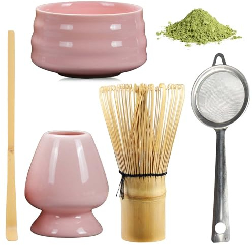 BAIFULAI Matcha teset, 5-delat matcha-set, japanskt teset, matcha visp-set, matcha skål av keramik, visphållare, sil, japanska tillbehör för matcha-ceremoni