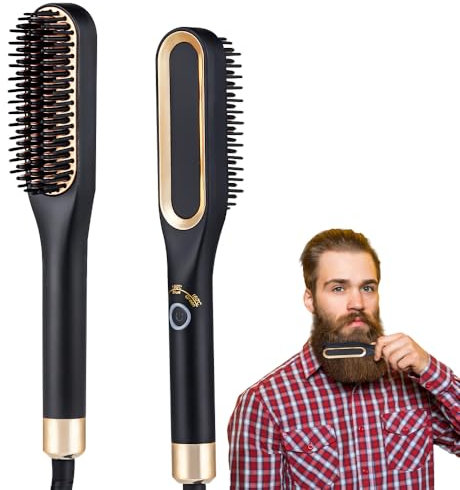Vmxlso Bartglätter Kamm für Männer, 2 in 1 Bartglätter für Männer und Glättbürste, Elektrischer Haarglätter Bürste mit 3 Einstellbare Temperaturen, 160-220°C, Bart Glätteisen für Bart und Haarstyling