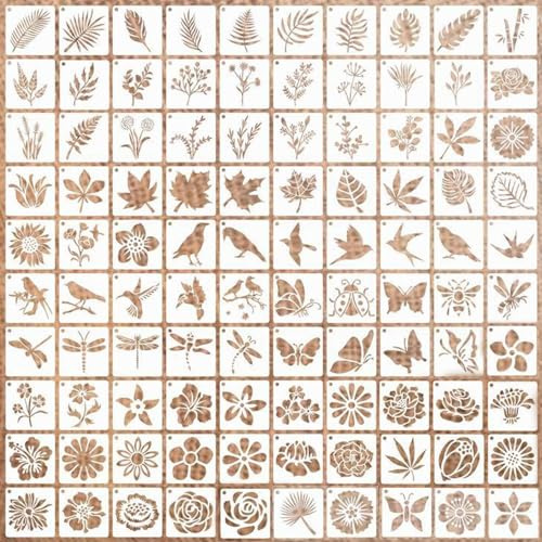 100 Pezzi Stencil per Pittura, Stencil Riutilizzabile Fiore Piccoli Sten cil per Dipingere Disegno Pittura StEncil Set per Scrapbooking, Graffiti, Decorazione Pareti, Creazioni Artigianali
