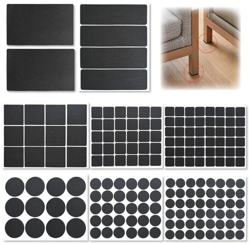 SHENSAIGO 186 Stück Antirutsch Pads Selbstklebend Set, Schwarz Anti Rutsch Pads, 8 Größen Antirutsch Aufkleber Gummipads, Runde Rechteckige Möbel Rutschhemmer für Tisch Stuhl Schrank Bett Sofas Füße