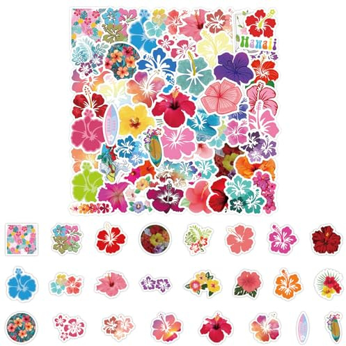 120 st hibiskus-blumen-klistermärken, söta estetiska vinylklistermärken för vattenflaskor, laptop, dagböcker, sommar, Hawaii-festtillbehör