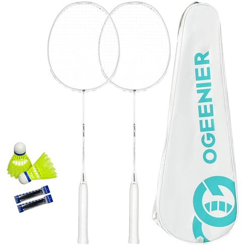 OGEENIER Badminton racketset, lätt professionell badmintonracket, inklusive 2 greppband och 2 fjäderboll och 1 fjäderbollsracketväska för 2 personer