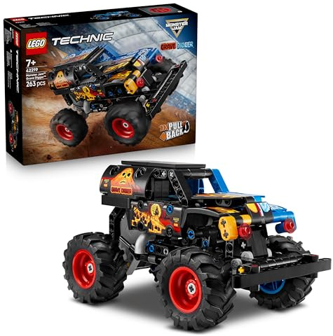 LEGO Technic Monster Jam Grave Digger Fire and Ice - Pull-Back Truck Toy - Race Car Model Kit w/Authentic Details - Birthday Gift for 7+ Year Old Boys, Girls & Fans - 42219