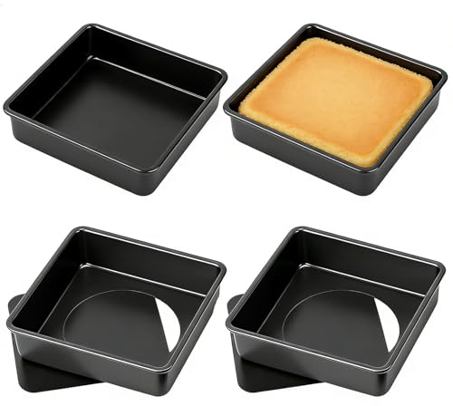 NamyEUT 4 stycken bakformar, fyrkantig, med lyftbotten, 15 x 15 cm, kvadratisk kakform, ugnsformar av kolstål, non-stick-beläggning, Brownie, bakform, kantig för toast, stekning, tiramisu