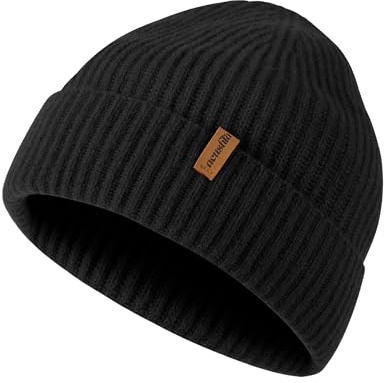 ACUSHLA Gorro de lana merino 100 % para hombre y mujer, gorro de invierno de punto, unisex, para clima frío, Negro, Medium / Large