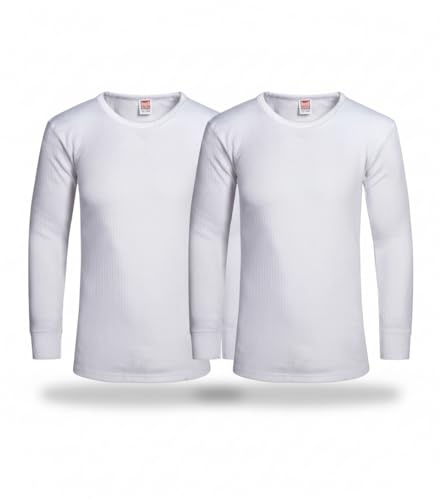 Mens Thermal 2 Pack Underwear Vests Long Sleeve Tops, Thermal T-Shirt Warm Underlayer Winter Thermals Base Layer Clothing Men Vest Top Size S-XXL (L White)