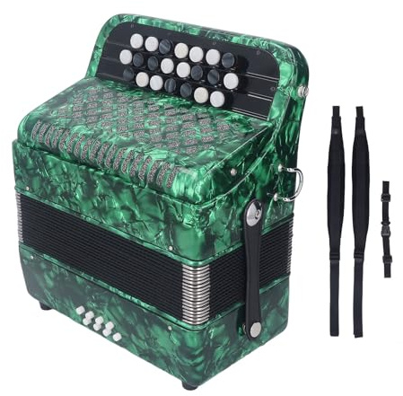 Acordeón de 22 teclas y 8 bajos, instrumento musical de acordeón de botones sensible antideslizante profesional con correa para actuaciones profesionales y exámenes formales ABS (Verde)