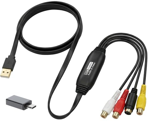 Convertidor de Captura de Vídeo USB Convertidor VHS a Digital Hi8 VHS a DVD Digital Grabber Grabador Grabadora Digitalizadora de Audio y Video Analógico a PC, Compatible con Windows 11/10/8/7/ Mac OS
