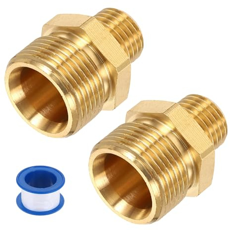QUARKZMAN 2Pcs Adattatore per Idropulitrice, M14 Maschio A M22 15mm Maschio Raccordi A Scatto Bocca Piatta Girevole in Ottone con Nastro Sigillante per Tubo Idropulitrice