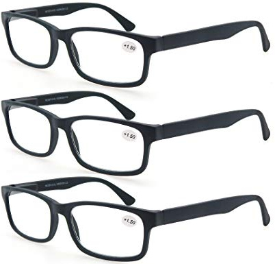 MODFANS Set med 3 läsglasögon 1,0 (3 svart) herr dam läsglasögon komfort tydlig syn fjädergångjärn förstoringsglas rektangel