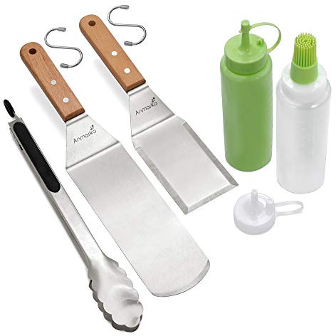 Metalspatelset med 4 delar – Grilltillbehörssats – Platt grillspatel, pannkaksvändare, hamburgarvändare – Metallredskap perfekt för BBQ-grill, platt grill, gjutjärnsgrill