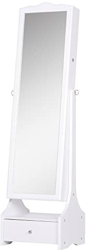 HOMCOM Espejo Joyero con Luces LED Cajones Cerradura Blanco y Forro Negro