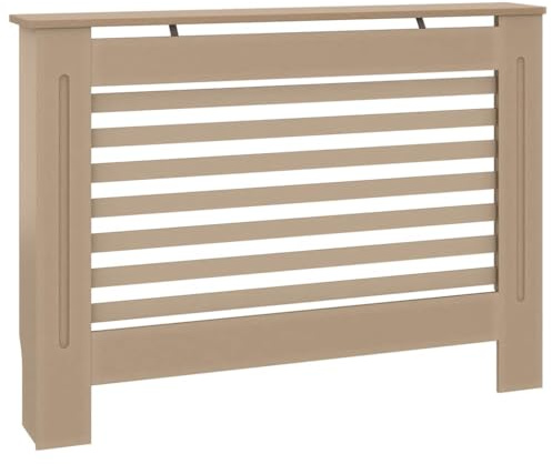 vidaXL Radiator Cover - Practical, Durable and Stylish, MDF Unit in Brown with Slatted Design, Ideal for Living Room - Spacious Shelf for Decorative Objects - 112x19x81cm.