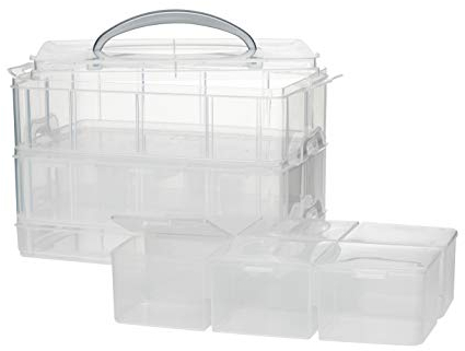 Panduro Transparente Aufbewahrungsbox 3-stöckig, Kunststoff, Transparent, Stapelbar - Sortierkasten mit Deckel
