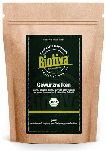 Biotiva Clavos de olor enteros orgánicos 100g - Caryophylli flos - secados - Embotellado y controlado en Alemania (DE-ÖKO-005)