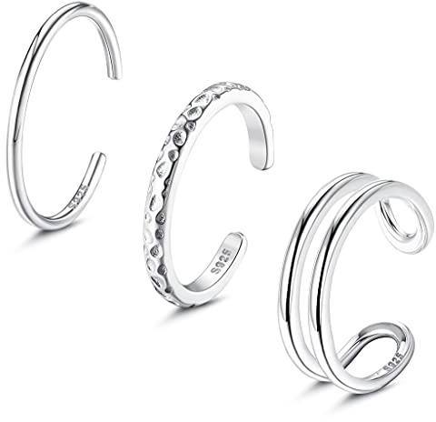 PATISORNA 925 Sterling Silver Open Toe Rings for Women Hypoallergenic Adjustable Cuff Toe Ring Set Minimalistic Toe Rings Foot Jewelry A