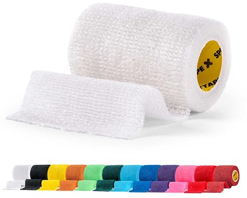 SPORTTAPE Self-Adhesive Cohesive Bandage, 7.5cm x 4.5m, White - Single Roll | Compression & Vet Wrap for Dogs, Horses, Sports Stretch Tape for Football, Ankles, Joints, Fingers, Wrists & Sock Tape