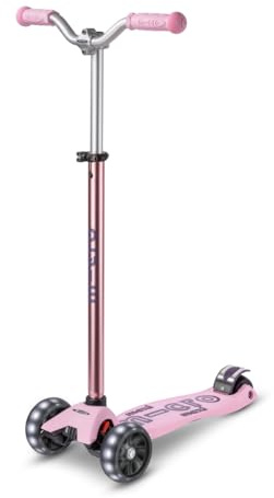 Micro Kickboard | Maxi Deluxe Pro LED Kids Scooter for Ages 5–12 | Children up to 110 lbs | 3 Wheel Lean-to-Steer Design | Chopper-Style Handlebar | Wide PU LED Wheels | Swiss Design