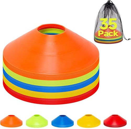 35/65/105 Pack Agility Soccer Cones for Training, Reusable Sports Cones for Drills with Mesh Bag, Training Cones for Soccer Practice, Football, Basketball - Disc Cones Training Equipment（5 Color）