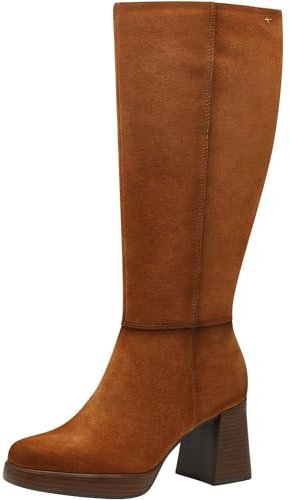 Tamaris Damen Langschaft-Stiefel Leder bequem; COGNAC, EU 40