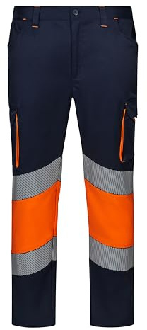 Velilla 303008S Pantalón Stretch Bicolor Cinta Segmentada, Color Azul Navy y Naranja Fluor, Talla L