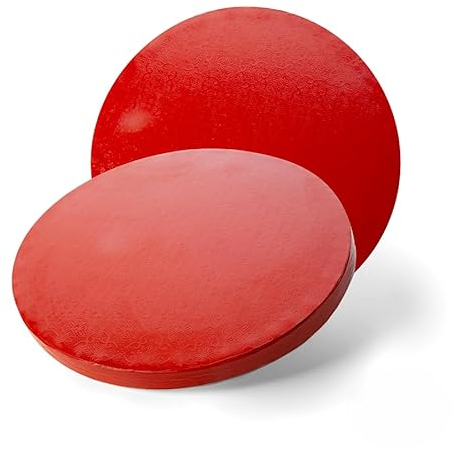 GLOTOMANIA - Base para Tarta Redonda Roja - 25 cm x 1.2 cm - Calidad Profesional - Versátil para Tartas y Postres - Fácil Manejo - Pack de 3 Unidades - Acabado Liso y Brillante, Rojo