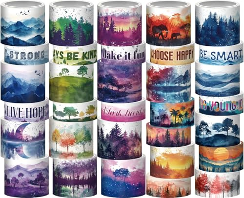 Washi Tape Set 32 Rolls, Four Seasons Forest Natural Washi Tapes for Journaling, Planner, Trees Masking Decorative Tape for Scrapbook Supplies, Junk Journal Supply (Spring, Summer, Fall, Winter)
