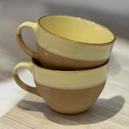 Set de 2 tazones desayuno Tazones De Sopa De Cerámica Taza De Café Grande, Tazas De Sopa Con Asa Apto Para Microondas Y Lavavajillas Para Cereal Postre Ensalada Té Leche de 550ml (verde-verde)