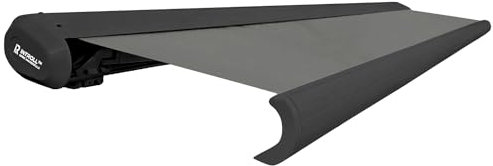 INTELROLL INT500 Full Cassette Retractable Awning Canopy 3.5m x 3m/11.6ft x 9.10ft For Garden Patio or Shop Front LED + Remote Control Grey Frame with Acrylic Fabric 320gsm in Shadow Grey