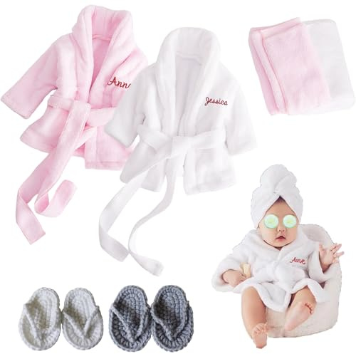 Personalisierter Babybademantel mit aufgesticktem Namen, individueller Babybademantel für Mädchen und Jungen, mit Waschlappen oder Hausschuhen, Geschenk für Babypartys, Geschenke für Neugeborene
