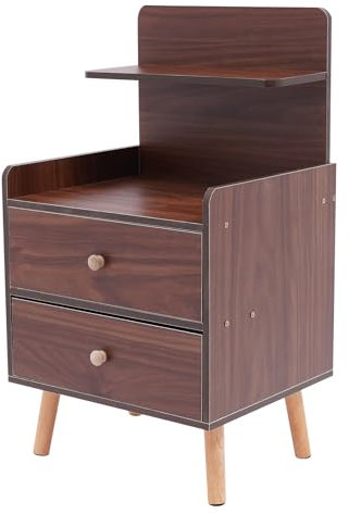 LOIRIIC Mesita de noche de color nogal, mesitas de noche, mesitas de noche con dos cajones para interiores, salón, oficina, dormitorio, armario, 70 cm de altura cómoda, cómoda de noche 40 x 34