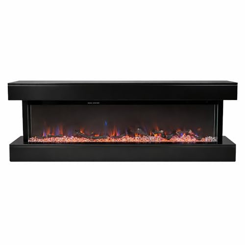 Tempo Style ALARO elektrisk öppen spis | Inbyggd väggkamin | 750 W/1 500 W ventilerad kamin med fjärrkontroll, timer, stock- och kristalldekoration (svart, 152 cm)