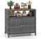 GIANTEX Gartenschrank, Rattan-Buffetschrank Outdoor, Aufbewahrungsschrank mit Arbeitsplatte & Regal, Beistellschrank für Garten, Balkon & Pool, 90 x 53 x 86 cm (Grau)
