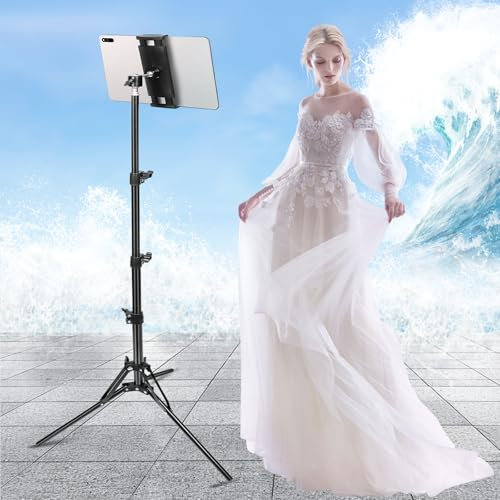 iPad Tripod Stand, Tablet Tripod Floor Stand with 65 inch Height Adjustable iPad tripod Stand Holder & iPad Floor Stand for iPad Pro, iPhone, Kindle, and All 4.5-12.9 Inch-Screen Tablets and Phones
